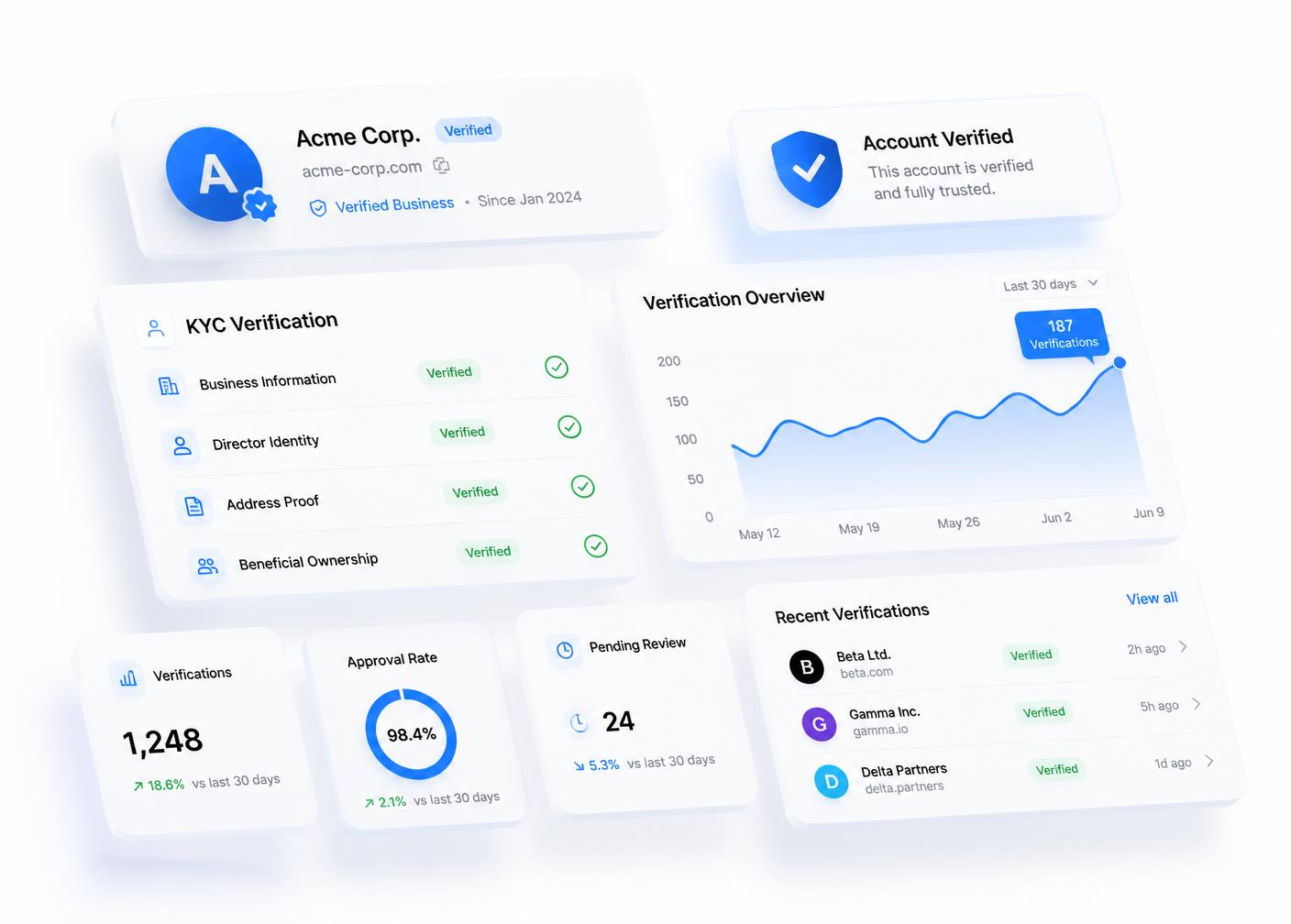 Verified account status dashboard with KYC checks completed